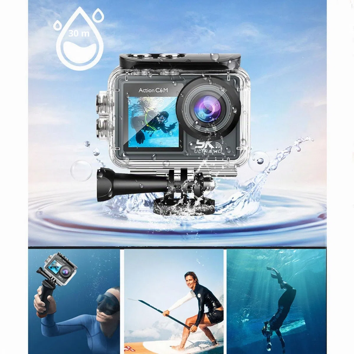 Puruxe Action Camera + scheda di memoria da 64 GB, 5 K, 24 megapixel, completamente attrezzata con accessori, supporta la funzione di telecomando, adatta per registrare vlog e