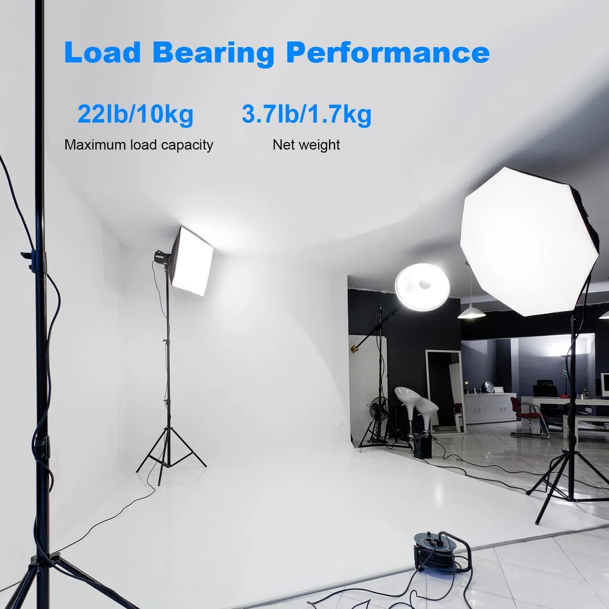 Supporto per luce resistente da 2,8 m con molla in alluminio imbottito, supporto per illuminazione treppiede, carico massimo: 10 kg, regolabile 94 cm-280 cm, con borsa per il trasporto, per
