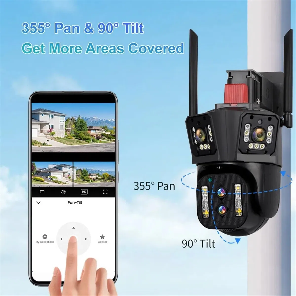 Telecamera di Sicurezza Esterna Telecamera IP 8K 4x4MP Esterna 6K PTZ Multi Obiettivo Tre schermi Zoom Ottico 10X Monitoraggio Automatico CCTV con Audio bidirezionale(8K 10xZoom ADD 32G)