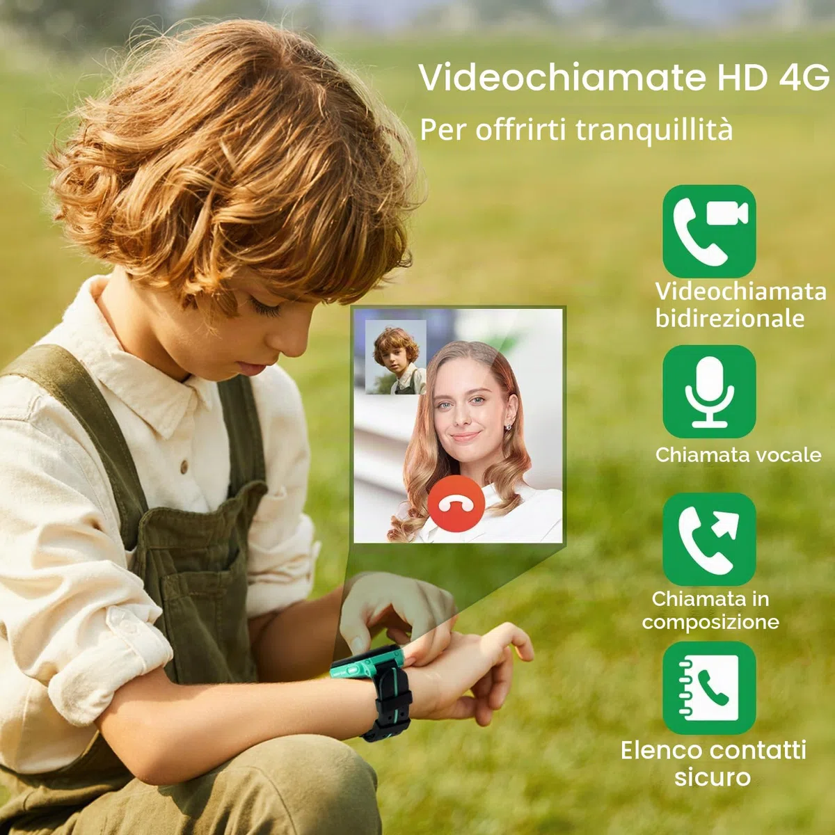 imoo Watch Phone Z1, smartwatch 4G per bambini con videochiamate HD, smartwatch per bambini con posizionamento GPS in tempo reale, IPX8 resistente all'acqua (verde scuro)
