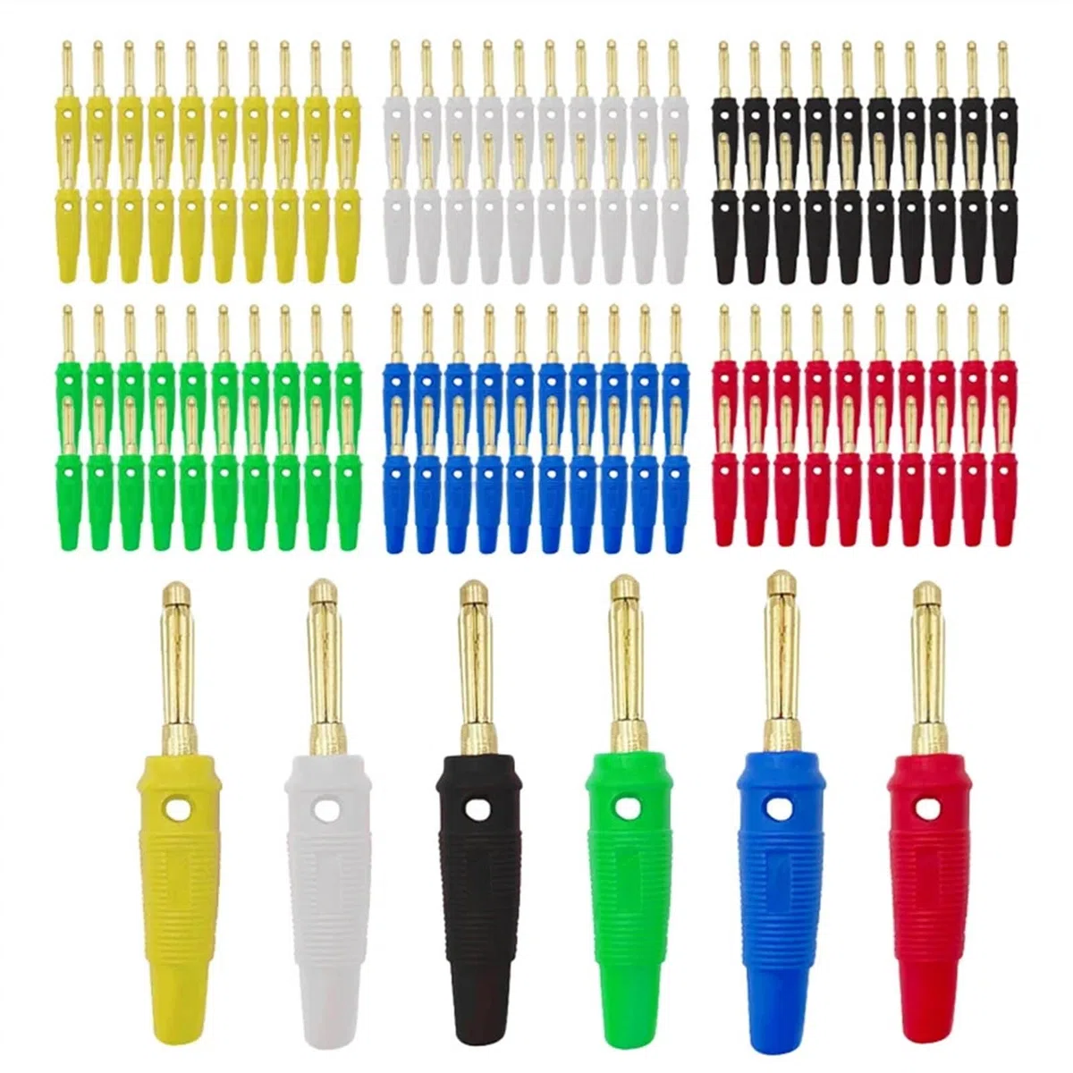 10/50 connettori a banana da 4 mm, connettori per altoparlanti, amplificatori, connettori per cavi placcati in oro (50 rossi)