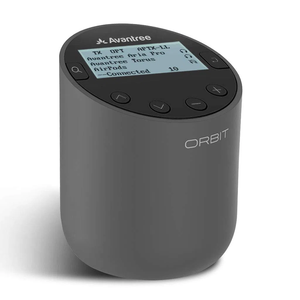 Avantree Orbit Bluetooth 5.0 Trasmettitore Adattatore Audio TV con Display LCD, Doppia Antenna a Lunga Portata, Pronta per Netflix Prime, aptX a Bassa Latenza per 2 Cuffie, Collegamento Soundbar