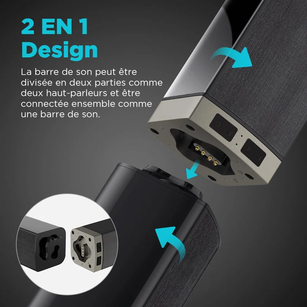 Bluetooth Soundbar per TV, 32 Inch Staccabile 2 in 1 Sound Bar per Televisore con Audio Potente, Altoparlanti per TV per Home Theater Audio, 2.0 canali con OPT/ARC/AUX, 1pcs
