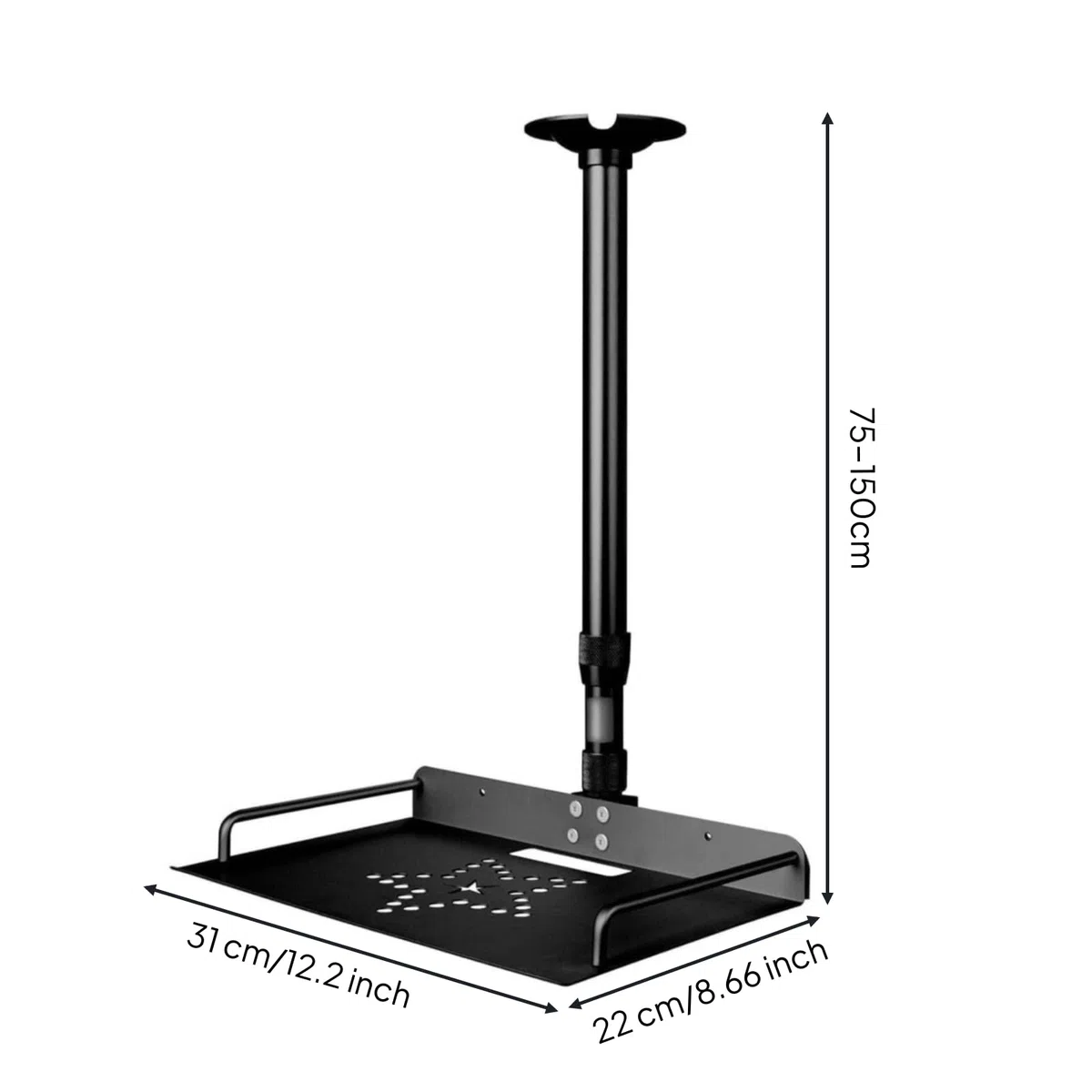 Staffa da Soffitto Supporto Proiettore Staffa Regolabile Mensola Metallo Vassoio Antiscivolo per Allestimento Pulito Piano con Bordi Rialzati Contro, 75-150cm