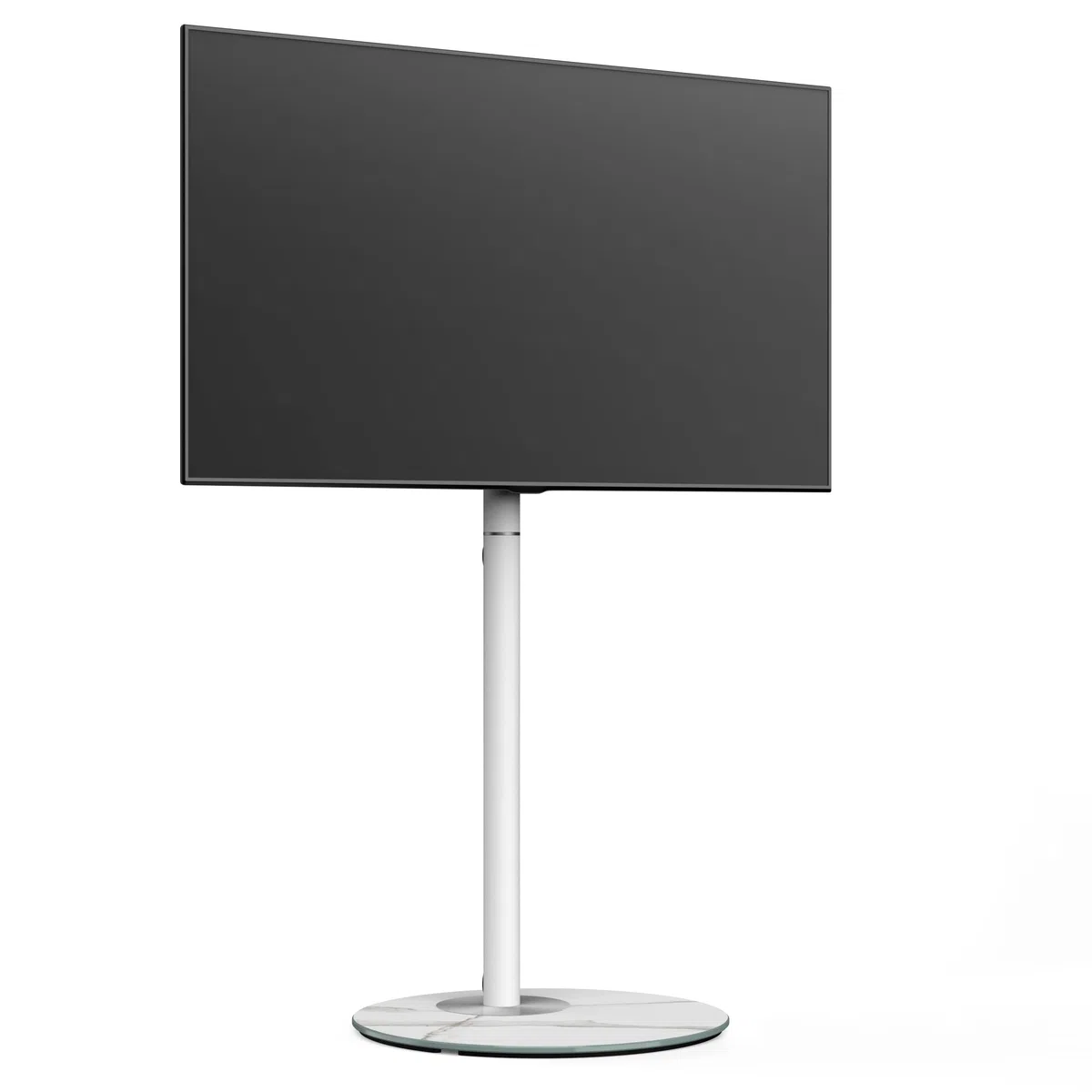 FITUEYES Supporto TV da pavimento di in stile scandinavo per supporto TV ad angolo da 32" a 60" serie Master con base in vetro strutturato Rockslab Gestione dei cavi nascosta