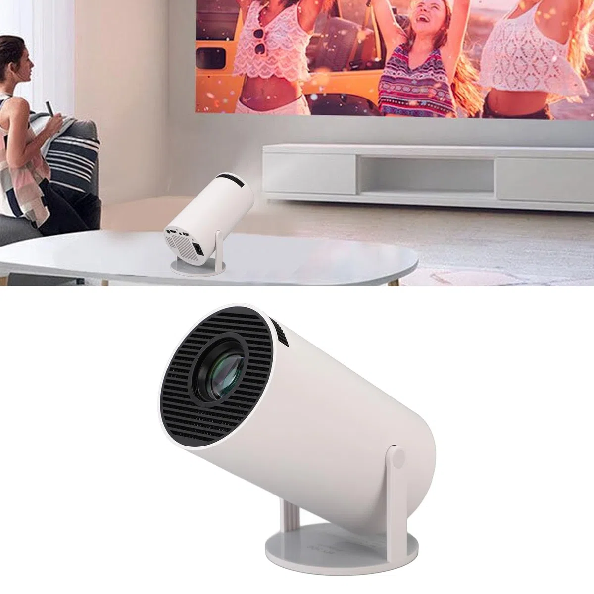 Mini Proiettore 4K con WIFI 5G e Bluetooth, Proiettore Cinematografico per Esterni da 1 GB +8 GB Girevole a 270 Gradi con Correzione Automatica, Proiettore Home Theater da (Spina