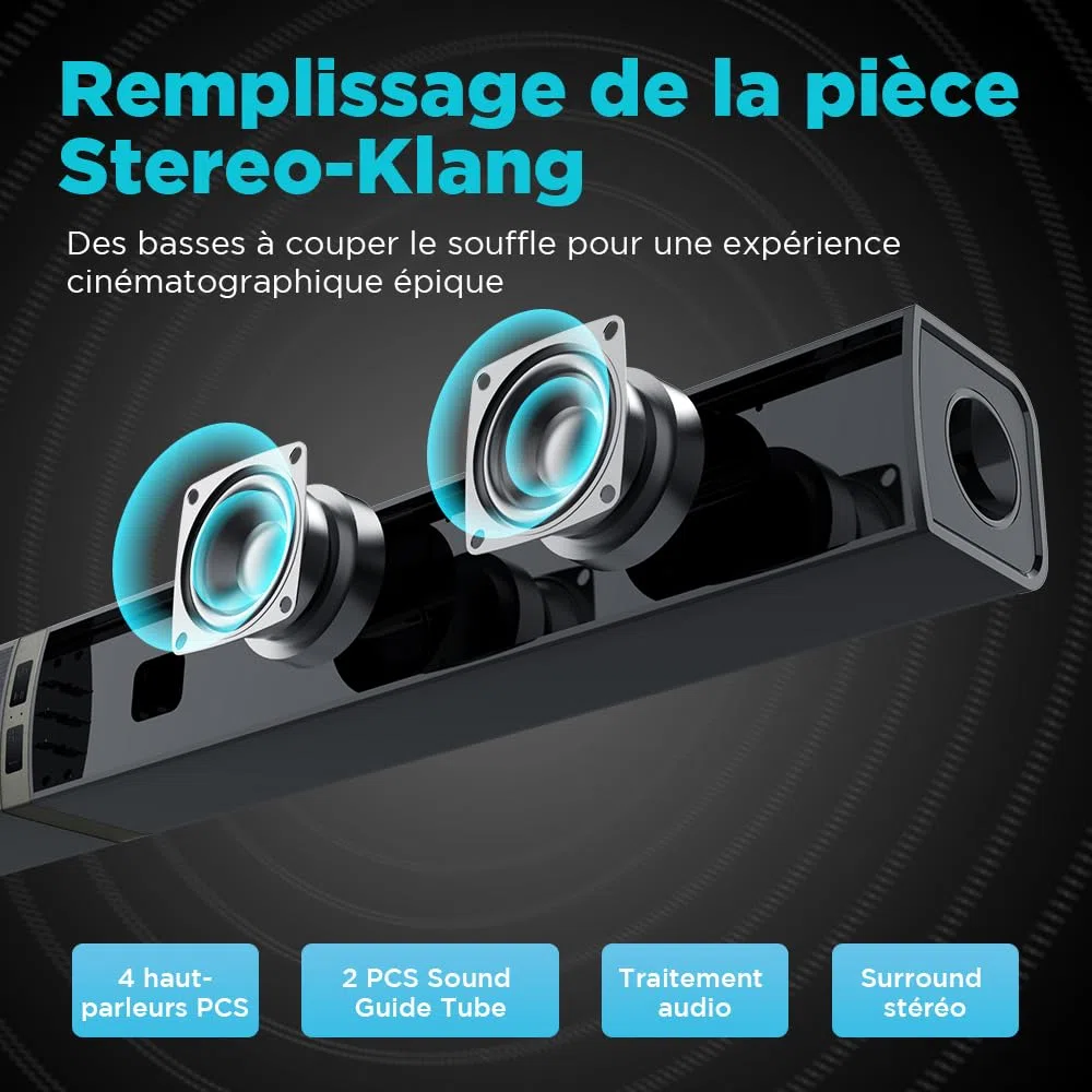 Bluetooth Soundbar per TV, 32 Inch Staccabile 2 in 1 Sound Bar per Televisore con Audio Potente, Altoparlanti per TV per Home Theater Audio, 2.0 canali con OPT/ARC/AUX, 1pcs