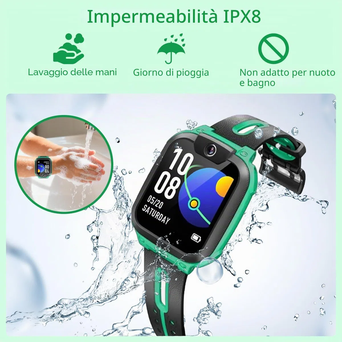 imoo Watch Phone Z1, smartwatch 4G per bambini con videochiamate HD, smartwatch per bambini con posizionamento GPS in tempo reale, IPX8 resistente all'acqua (verde scuro)