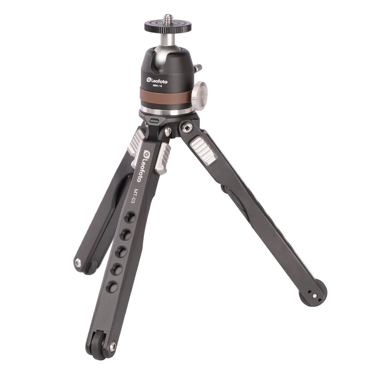 Leofoto - Mini treppiede tascabile - Ideale per un fotografo di viaggio - Capacità di carico di 2kg - Piedini estensibili - Altezza minima da 7,5 cm ad un'altezza massima di 23 cm - MT-03 + MBH-19