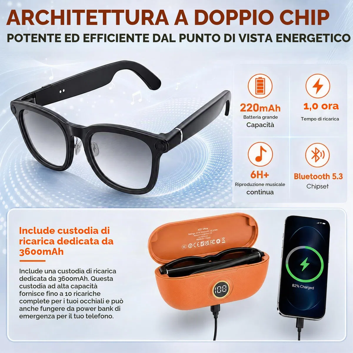 AI Smart Glasses con fotocamera, occhiali per registrazione video 4K HD, traduzione in tempo reale in 163 lingue, assistente vocale GPT KI, Bluetooth, con controllo vocale, fotocromatico UV400 Smart