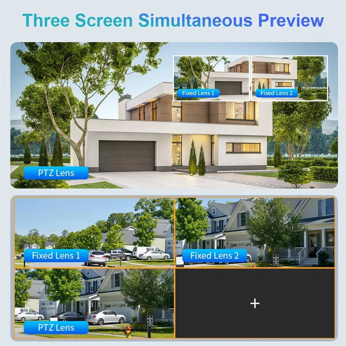 Telecamera di Sicurezza Esterna Telecamera IP 8K 4x4MP Esterna 6K PTZ Multi Obiettivo Tre schermi Zoom Ottico 10X Monitoraggio Automatico CCTV con Audio bidirezionale(8K 10xZoom ADD 32G)