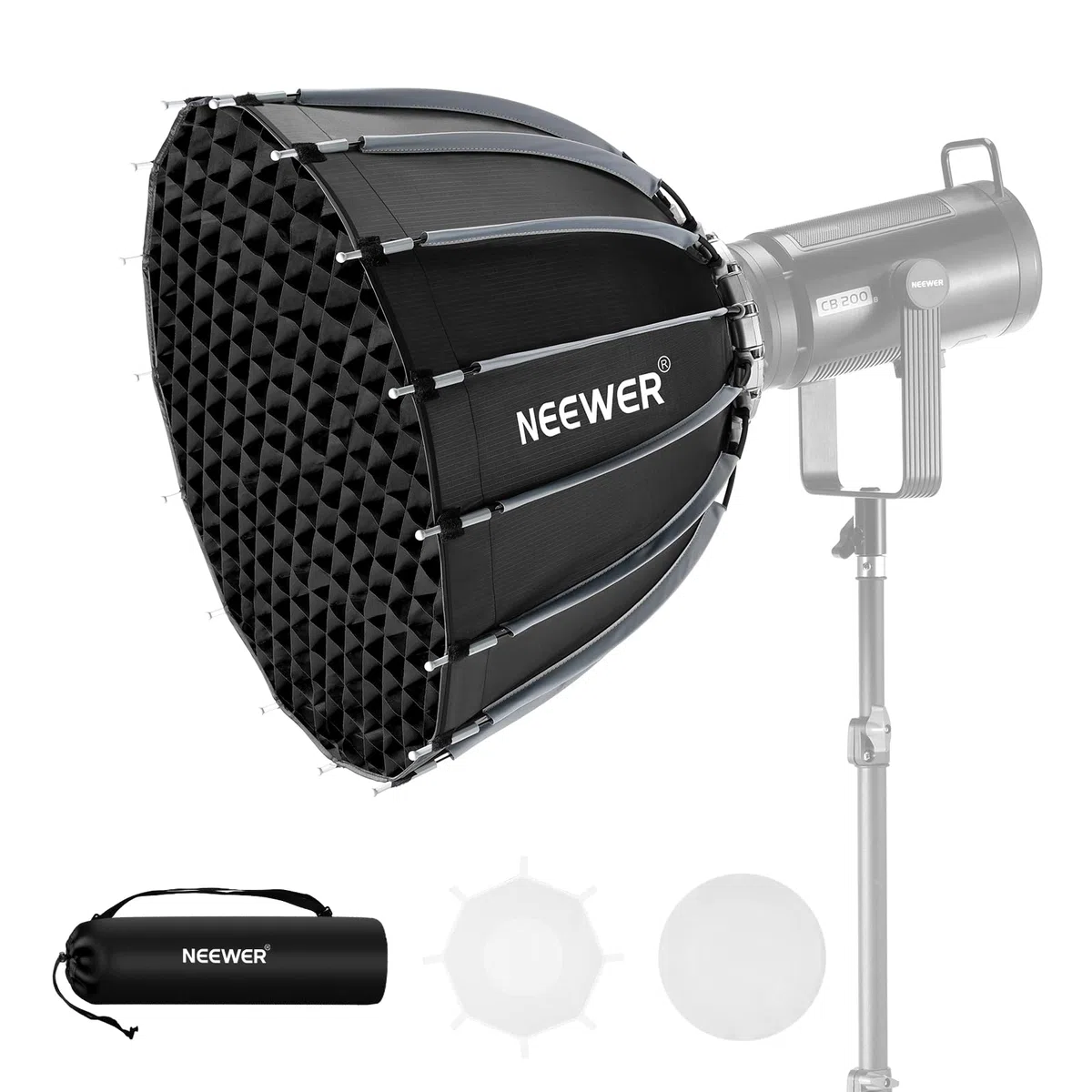 NEEWER Softbox Parabolico 22"/55cm Montaggio e Piega Rapidi, Softbox, Diffusori/Griglia/Borsa, Compatibile Con Godox Aputure 60X S 150c 300c CB60 MS60B MS60C CB200B e Altre Luci Con Attacco Bowens