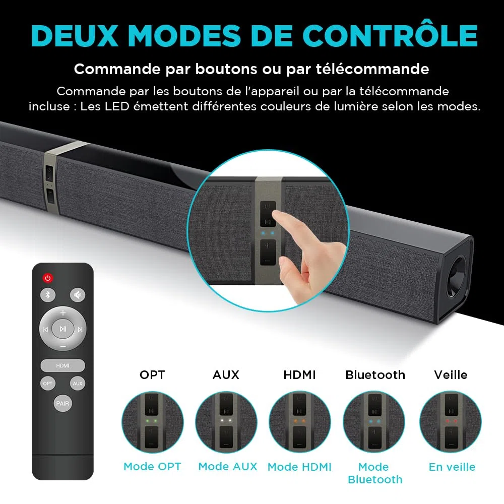 Bluetooth Soundbar per TV, 32 Inch Staccabile 2 in 1 Sound Bar per Televisore con Audio Potente, Altoparlanti per TV per Home Theater Audio, 2.0 canali con OPT/ARC/AUX, 1pcs