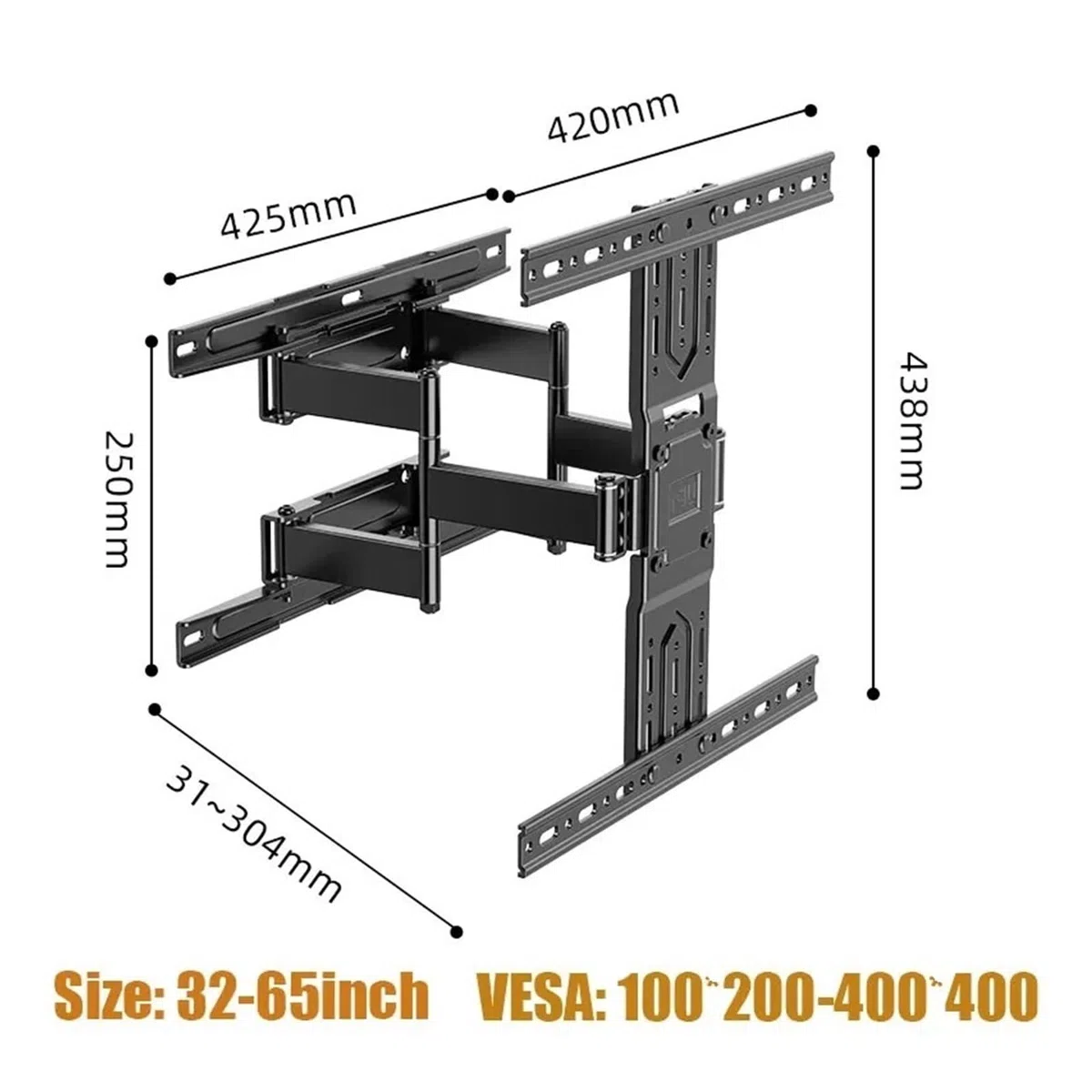 Supporto Da Parete Telescopico for TV A Movimento Completo for Piatto/curvo Da 32-65 Pollici, | Bracci articolati estensibili larghi, VESA 400x400mm