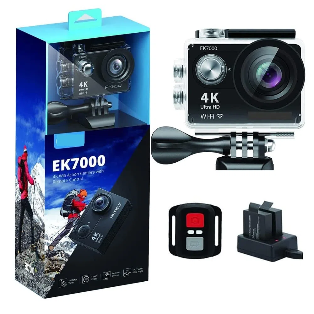 Action Cam, EK7000 4K Action Camera Videocamera DV Impermeabile Ultra HD Telecamere da 12 MP Fotocamera Sportiva Grandangolo da 170 Gradi Originale,All'aperto, Sport, Video