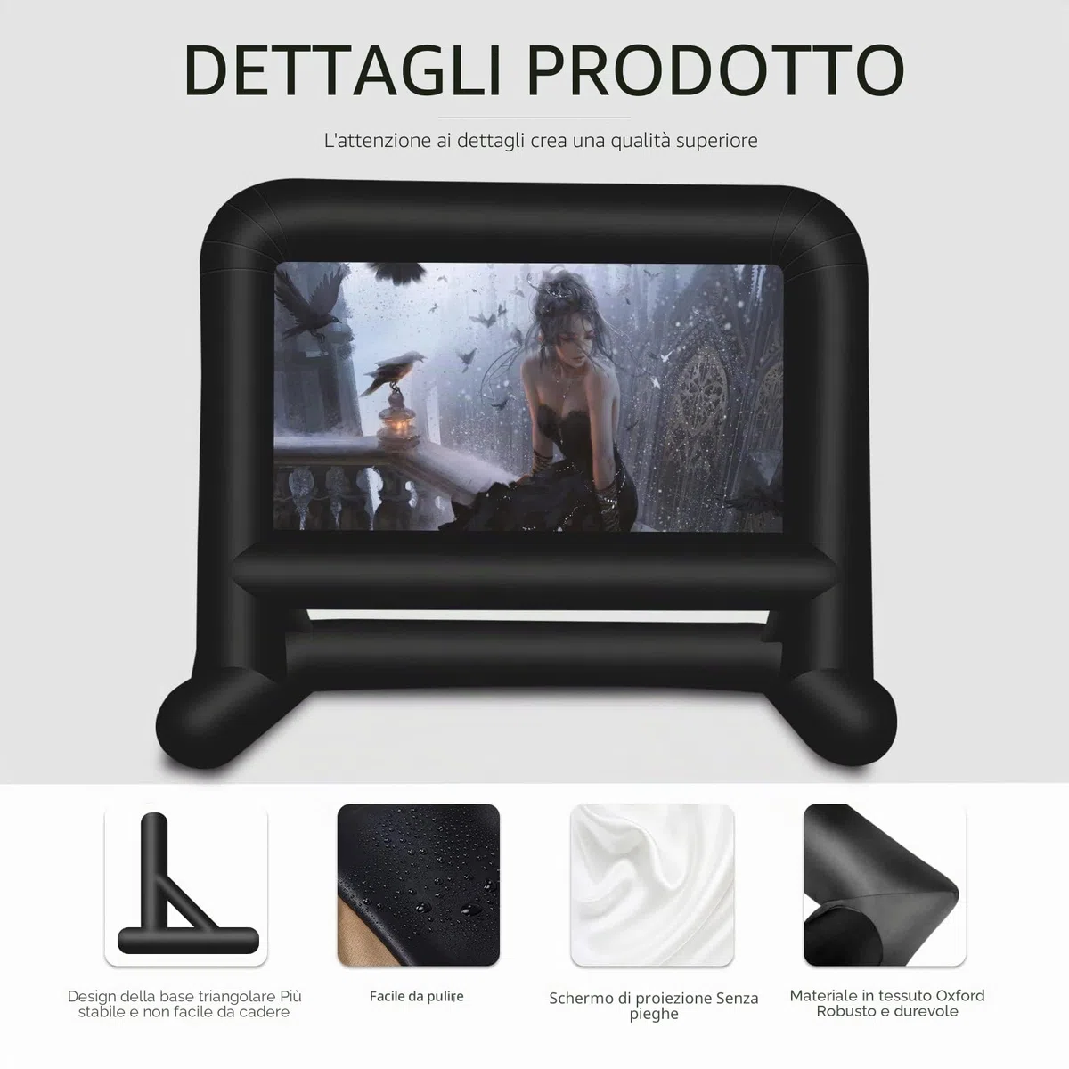 Schermo gonfiabile per esterni, schermo di proiezione, pacchetto con telaio, ventilatore, corda, picchetti, borsa quotidiana (16 piedi)